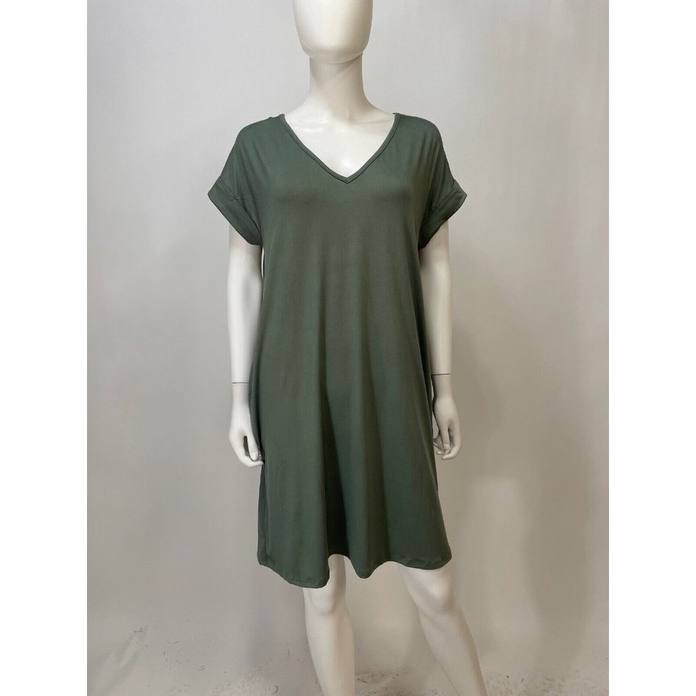 Entro Army V-Neck Pocket Short Sleeve Mini Dress
